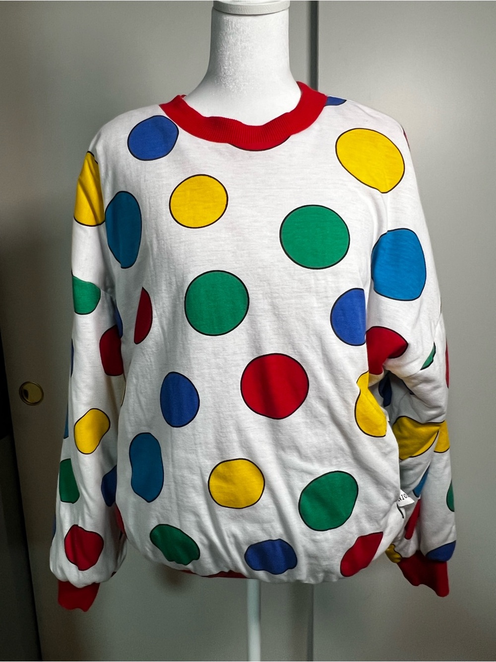 White / Red reversible Multicolor Polka Dot Crewneck Sweatshirt